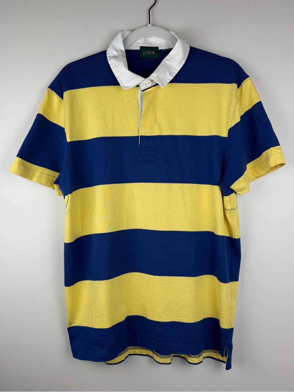 J. Crew | Preppy Short Sleeve Wide-Stripe Rugby Polo Yellow & Blue | M - Picture 2 of 8